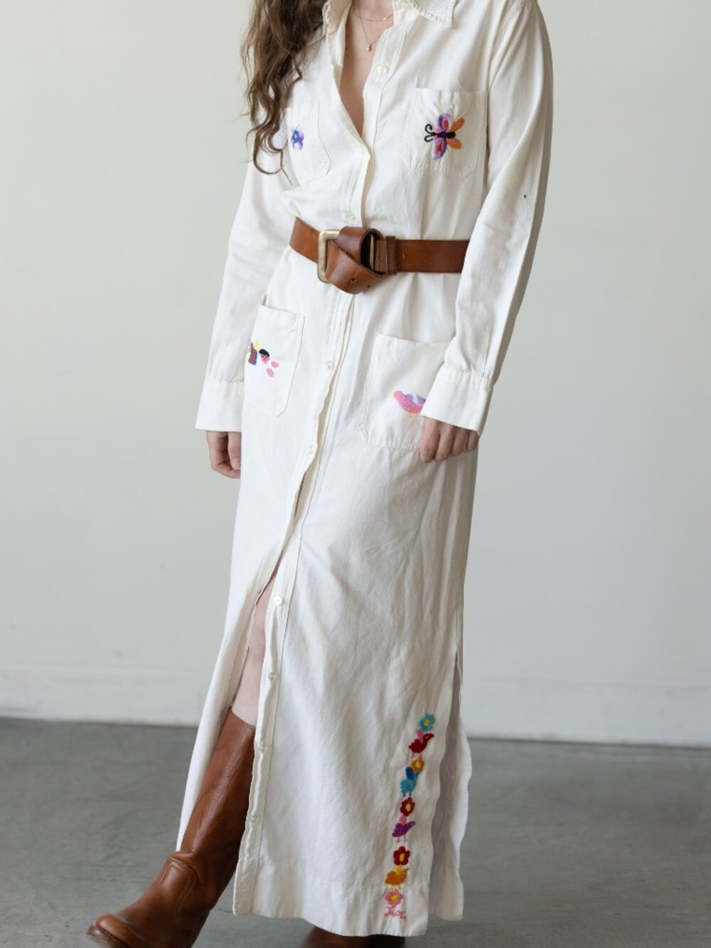 Folk Embroidered Shirt Dress Duster